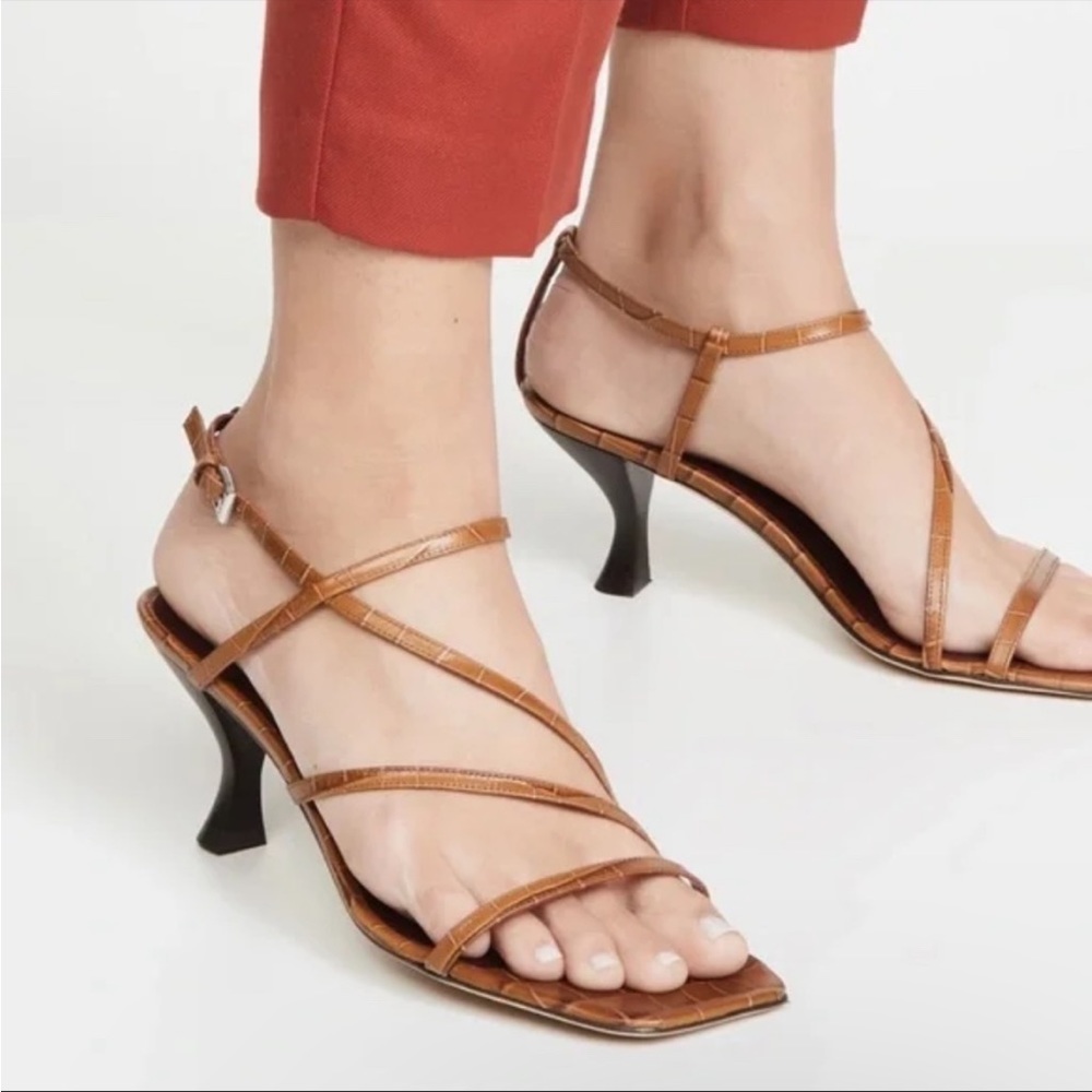 Staud Gita Strappy Sandal in Brown Croc Embossed Cowhide Leather Size 38, 8